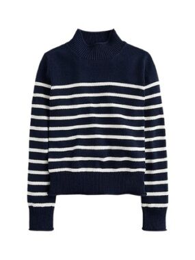 J. Crew Navy & White Stripe Rollneck Mock neck 100% cotton Sweater, M